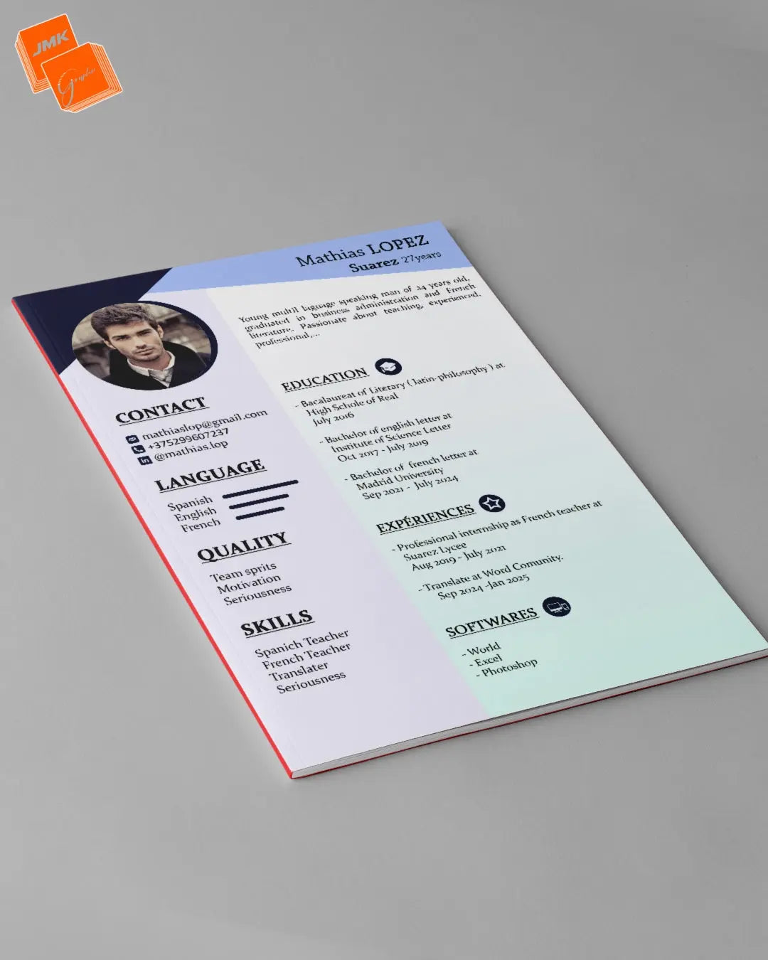 Get a Professional  CV, design online adapte to everyone with JMK GRAPHIC    Proffesional